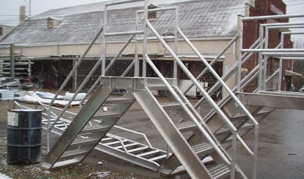 Aluminum conveyor crossover stairs right side view