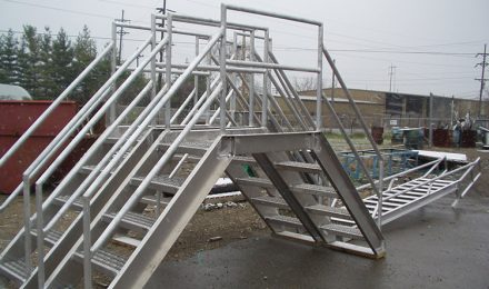 Aluminum conveyor crossover stairs left side view