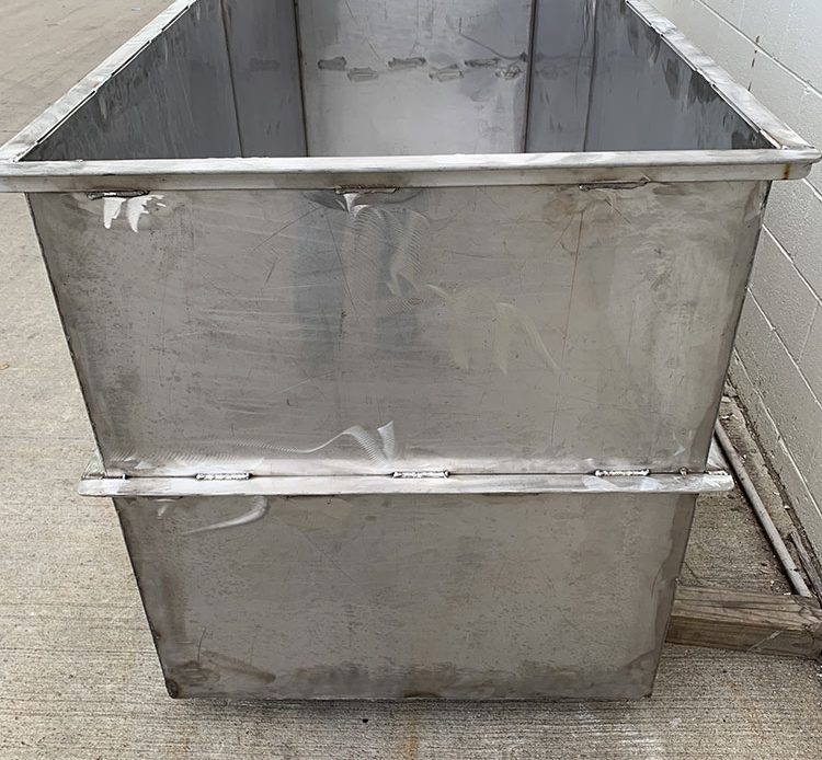 Unpainted stainless steel fabricated dip open top tank side view